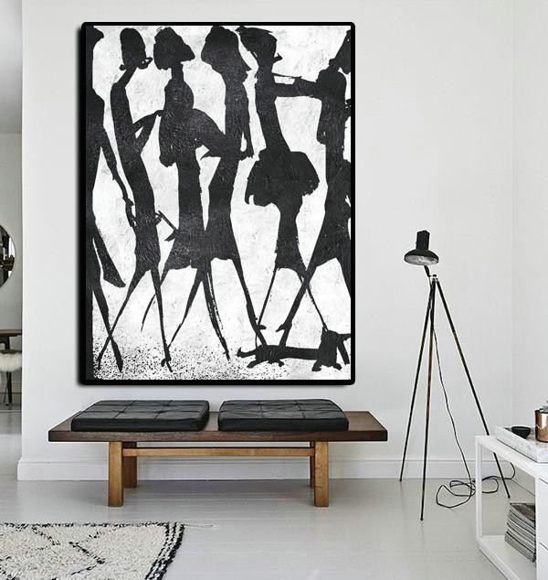 Hand Made Original Art,Black And White Minimal Painting On Canvas - Unique Canvas Art